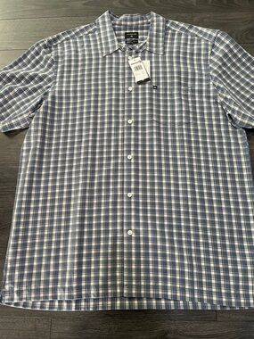 Quiksilver Blue and White Plaid Short Sleeve Button-Down Shirt
